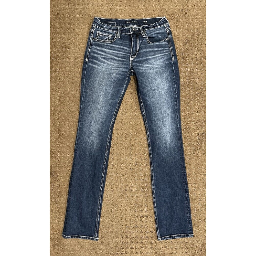 BKE Jake Straight Jeans Mens 31x36 Blue Medium Wash Stretch Whiskered Faded